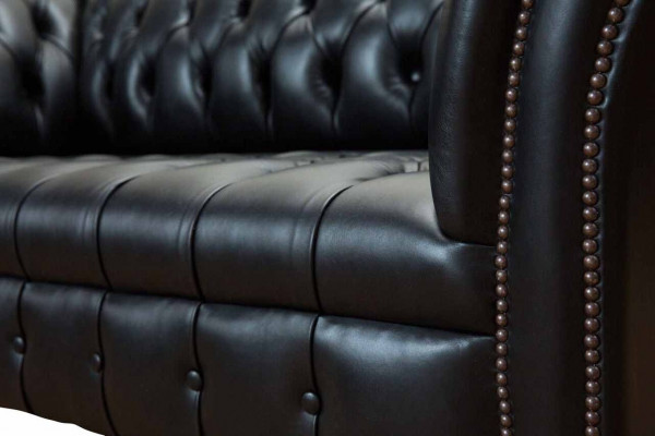 Trois places Canapé de luxe 3 canapés en cuir Noir Chesterfield