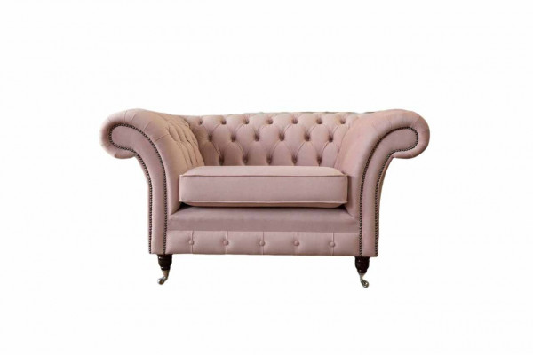 Fauteuil design Chesterfield en tissu rose de luxe 1 place