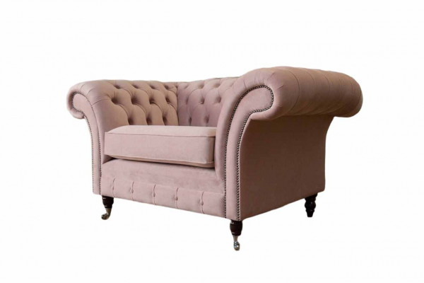 Fauteuil design Chesterfield en tissu rose de luxe 1 place