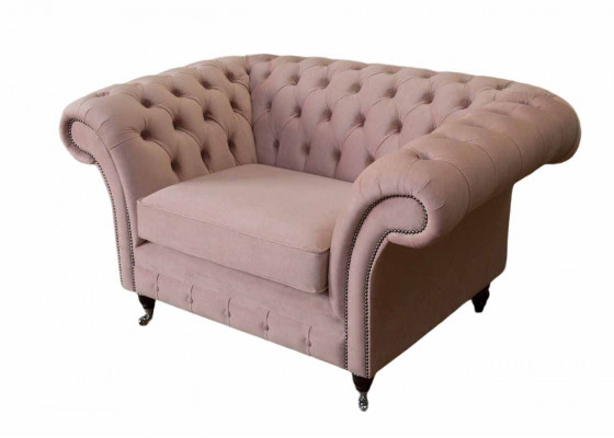 Fauteuil design Chesterfield en tissu rose de luxe 1 place