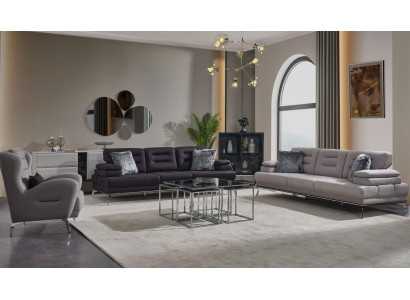 Ensemble de canapé de luxe 3 places Canapé trois places Fauteuil Tissu Gris Moderne