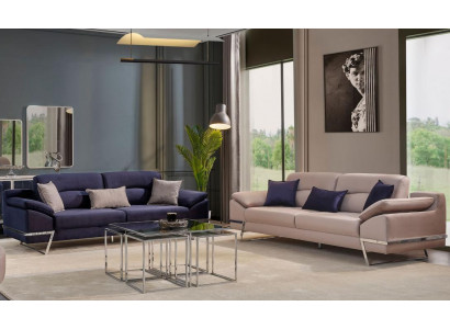 Three Seater Suite Sofa set 33 Seater Fabric Luxury Blue Set Sets Trois canapés en tissu de luxe bleu à deux places, ensemble de 33 pièces.