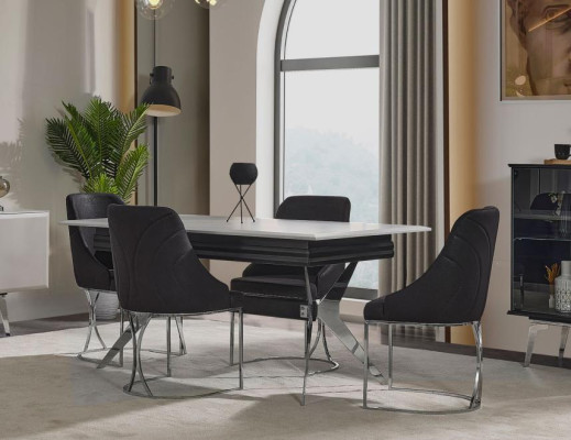 Zone repas Salle à manger Table à manger Chaises Table Moderne 7 pièces Noire Extensible