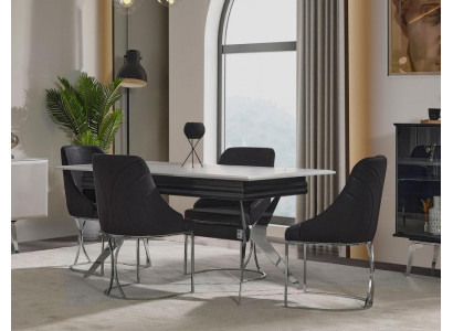 Zone repas Salle à manger Table à manger Chaises Table Moderne 7 pièces Noire Extensible