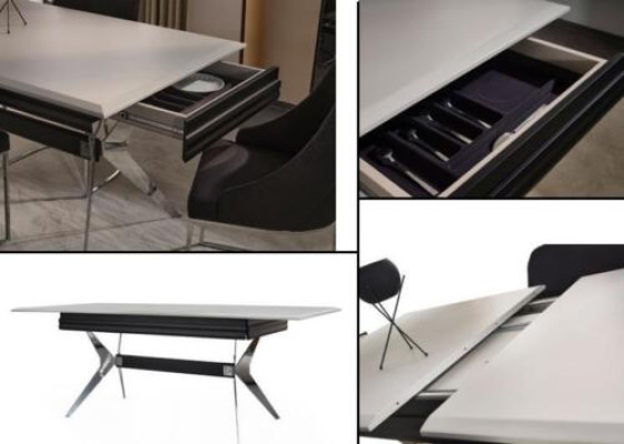 Zone repas Salle à manger Table à manger Chaises Table Moderne 7 pièces Noire Extensible