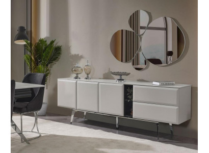 Buffet avec miroir Commode Blanche Console Table Moderne Ensemble en Bois