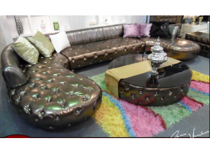 Canapé d'angle Chesterfield en forme de U en or de luxe paysage de vie canapé-réunion en coin