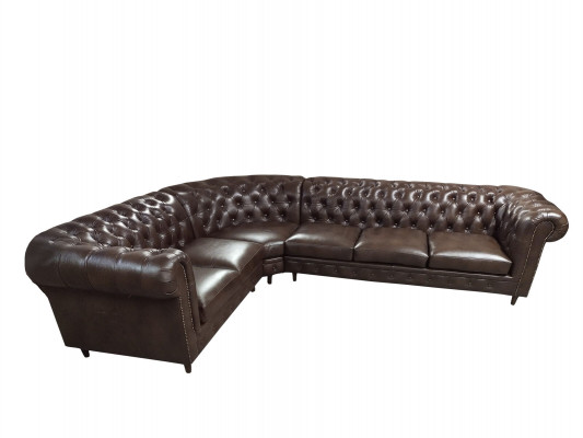 Canapé d'angle Chesterfield en forme de L Canapé Marron Mobilier de Luxe Canapé d'angle