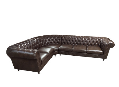 Canapé d'angle Chesterfield en forme de L Canapé Marron Mobilier de Luxe Canapé d'angle