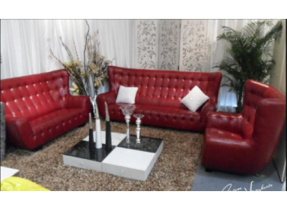 Ensemble de canapés Chesterfield Fauteuil Canapé 3 pièces Canapé en cuir rouge moderne