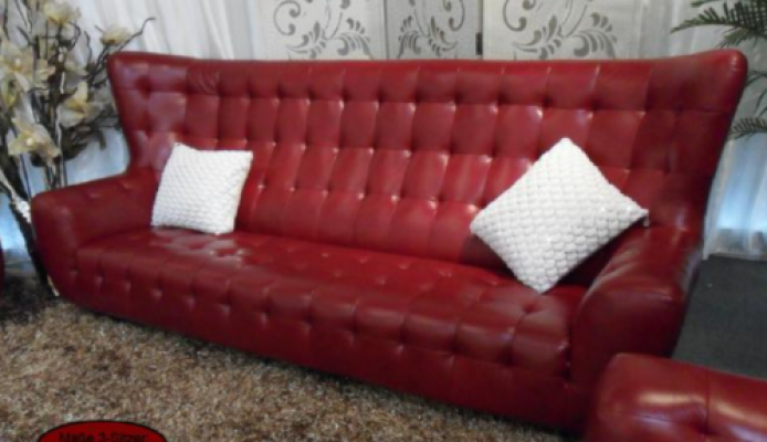 Ensemble de canapés Chesterfield Fauteuil Canapé 3 pièces Canapé en cuir rouge moderne