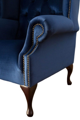 Fauteuil Chesterfield Canapé Textile Salon Rembourrage Bleu Luxe Fauteuil à Oreilles