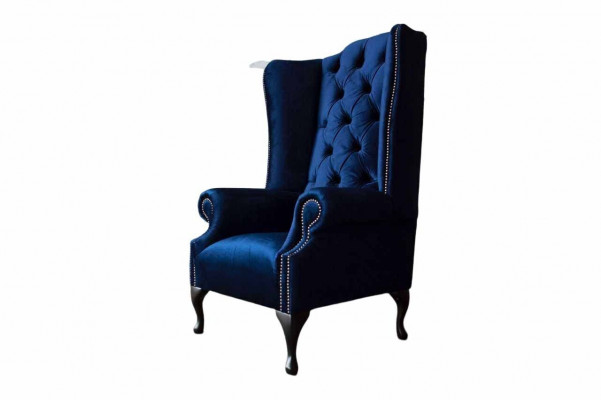 Fauteuil à ailes Chesterfield Canapé Sofa Revêtement 1 place Fauteuil Tissu Bleu