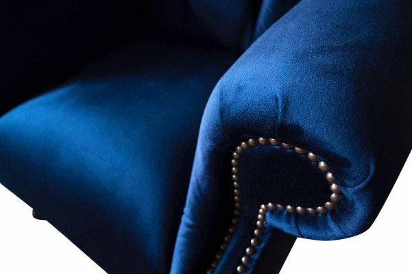 Fauteuil à ailes Chesterfield Canapé Sofa Revêtement 1 place Fauteuil Tissu Bleu
