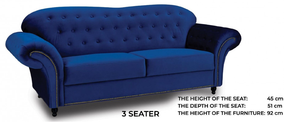Ensemble canapé Chesterfield 3+2+1 en tissu velours.