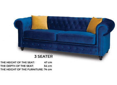 Canapés Rembourrage Canapés 3 Places Chesterfield Canapé en Textile Bleu Classique Designer Neuf
