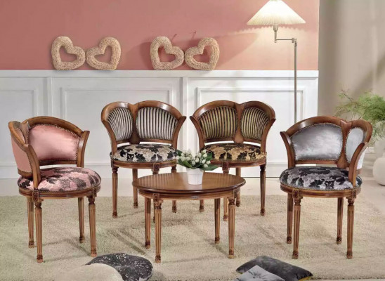 Salle de séjour Ensemble Table basse Chaises Designer Classique Mobilier Set 5 pièces
