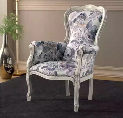 Fauteuil classique à accoudoirs et ailes Tissu de designer Fauteuil Rembourré Salle de séjour