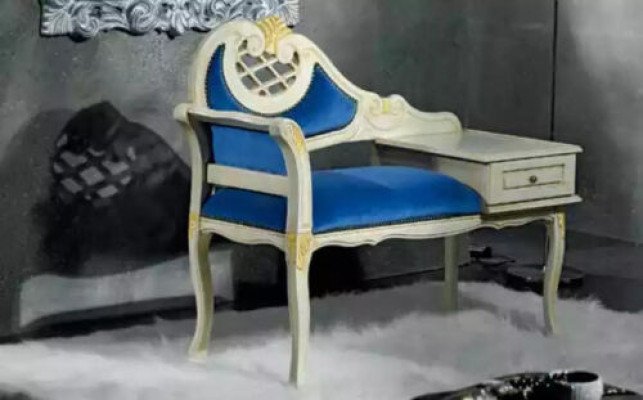 Tabouret classique r Banquette bleue Siège de luxe Mobilier textile en tissu neuf Siège