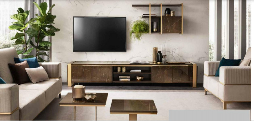 Buffet TV de luxe TV-Lowboard Armoire XXL Table de salon en bois Armoire de télévision neuve Hôtel