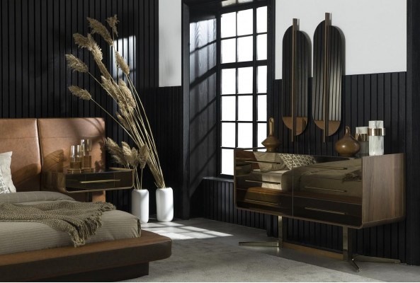 Miroir mural de luxe style moderne avec cadre marron 104x31cm