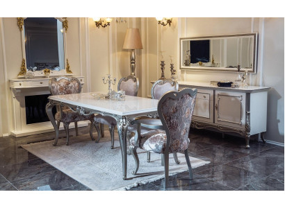 Ensemble de salle à manger 7 pièces. Table à manger 4 chaises Commode Miroir Groupe Suite Blanc neuf