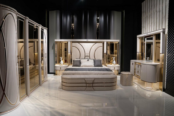 Ensemble de chambre à coucher complet Lit 2x Tables de chevet Armoire neuf 7 pièces