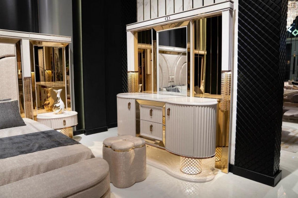 Ensemble de chambre à coucher complet Lit 2x Tables de chevet Armoire neuf 7 pièces