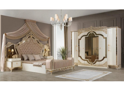 Chambre à coucher Ensemble Lit 2x Tables de chevet Design Luxe nouveau 5 pièces Blanc