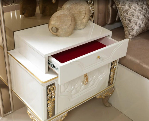 Chambre à coucher Ensemble Lit 2x Tables de chevet Design Luxe nouveau 5 pièces Blanc