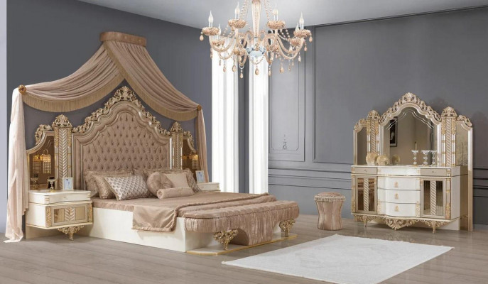 Ensemble de chambre à coucher Lit 2x Tables de chevet Coiffeuse avec miroir de luxe nouveau