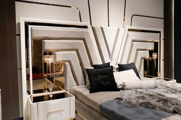 Ensemble de chambre Lit 2x Tables de chevet Luxe neuf 3 pièces Design moderne Bois