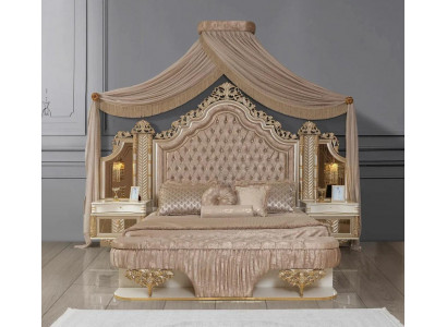 Chambre Ensemble Lit 2x Tables de chevet Conception Luxe neuf 4 pièces Beige