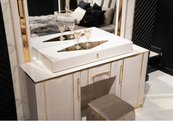 Ensemble de chambre Coiffeuse avec miroir Tabouret Design Luxe neuf 2 pièces