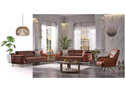 Ensemble de canapés Chesterfield marron 3+3+1 places, canapés design 3 pièces
