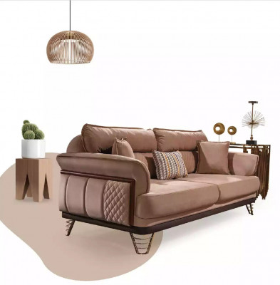 Canapé marron Ensemble de luxe 3+3+1 places Mobilier de salon Canapés Fauteuil