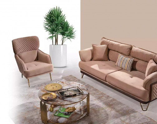 Canapé marron Ensemble de luxe 3+3+1 places Mobilier de salon Canapés Fauteuil