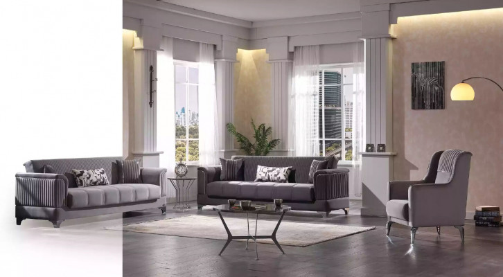 Gris ensemble de canapés rembourrés Tissu Canapés 3+3+1 Fauteuil Design 3pcs nouveau