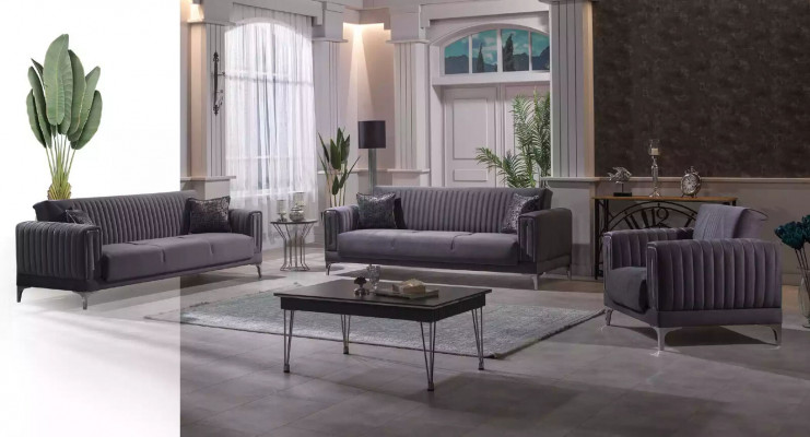 Ensemble de canapés gris modernes 3+3+1 places Fauteuil en velours Mobilier de salon