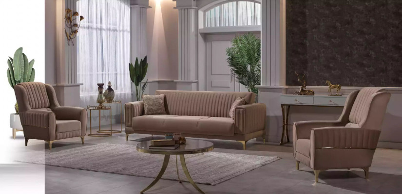 Ensemble de canapé en tissu beige designer 3+1+1 places Fauteuils 3 pièces