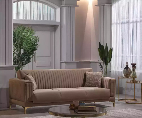 Ensemble de canapé en tissu beige designer 3+1+1 places Fauteuils 3 pièces