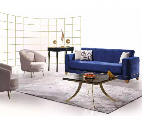 Ensemble de canapé en tissu bleu 3+1+1 places, ensemble de canapé fauteuil 3 pièces