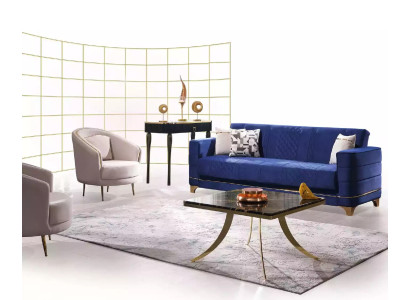 Ensemble de canapé en tissu bleu 3+1+1 places, ensemble de canapé fauteuil 3 pièces