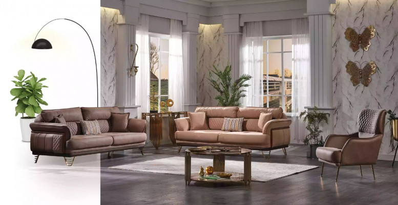 Canapé de luxe beige trois places, style moderne pour le salon, canapés trois places