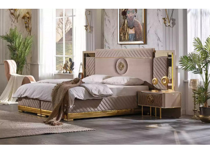 Lit de luxe 2x tables de chevet Ensemble de lits nouveau Lit double Chambre - Ensemble 3 pièces