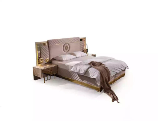 Lit de luxe 2x tables de chevet Ensemble de lits nouveau Lit double Chambre - Ensemble 3 pièces