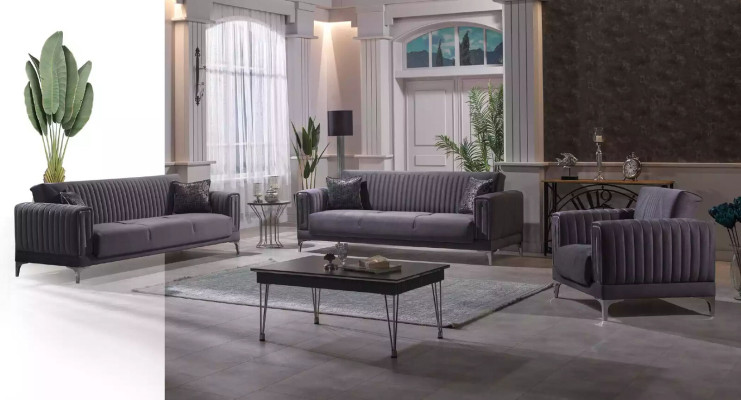 Canapé gris Salon Trois places Canapés en velours Canapés 3 places Mobilier de luxe