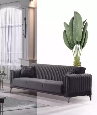 Canapés de salon gris trois places Canapés en velours 3 places Luxueux meubles en bois Sofa