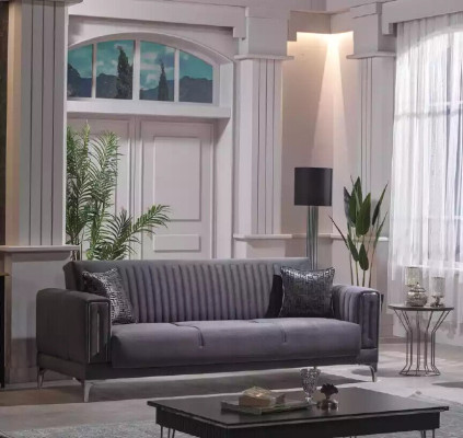 Canapés de salon gris trois places Canapés en velours 3 places Luxueux meubles en bois Sofa