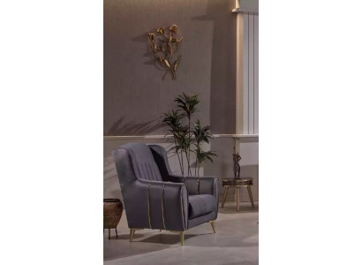 Chaise club de luxe moderne en acier inoxydable gris, fauteuil solitaire.
